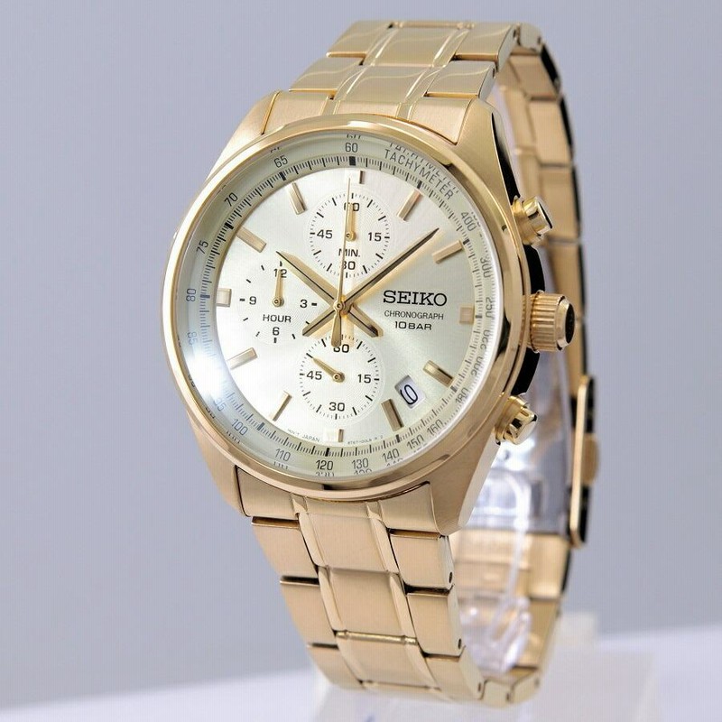 セイコー SEIKO 腕時計 クオーツ式 クロノグラフ ゴールド文字盤