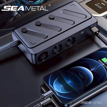 SEAMETAL 142W車用充電器 分線器多端口PD USB點煙器 轉接器 車用手機充電器 分線器 插座帶開關