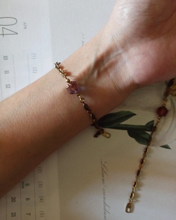 古董珠黃銅手鍊 / 透紫糖 - 可客製手圍