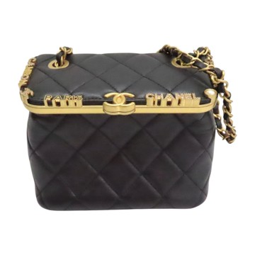 CHANEL 香奈兒 黑色 羊皮 鏈帶肩背包 金釦 【二手名牌BRAND OFF】