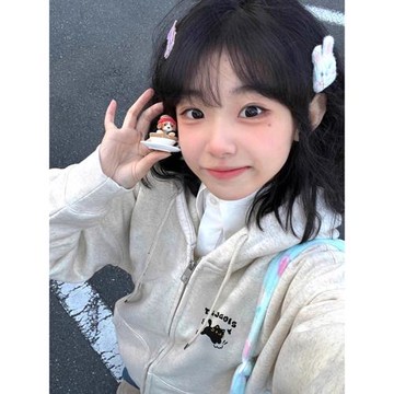 白灰色連帽衛衣女秋冬季2024新款加絨加厚慵懶風韓版寬松開衫外套