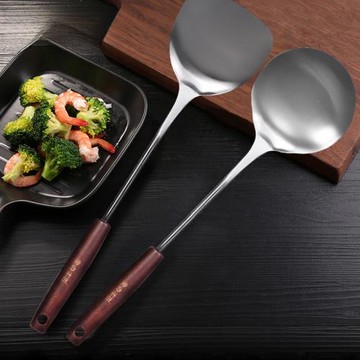 象本吉木質鐵鍋鏟廚具煎鍋炊具廚房家用炒菜鏟子湯勺子炒勺不銹鋼
