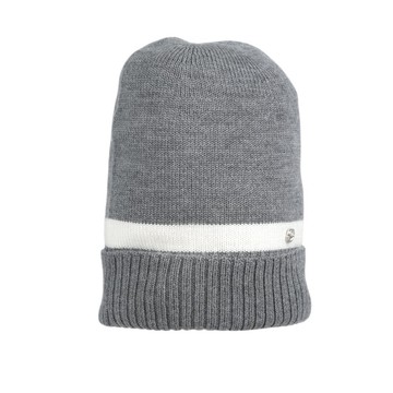 Gucci 銀色GG Logo 白色條紋羊毛毛帽 M (灰色)