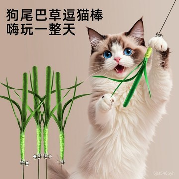 臺灣🚍8H出🉑貓狗尾巴草長桿逗貓棒貓咪自嗨解悶神器小貓貓咪用品 ORX0
