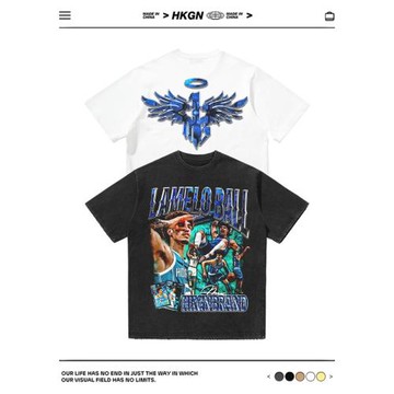 HKGN美式三球鮑爾短袖T恤夏季球星籃球純棉vintage復古休閑運動男