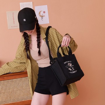 【SNOOPY】史努比75週年背提二用袋-黑色 BCP24Q07BK