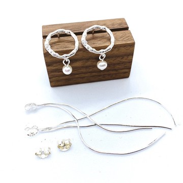 純銀 圓形流蘇 925 淡水珍珠 防敏感耳環