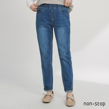 non-stop 高彈力鬆緊腰窄管牛仔褲-1色