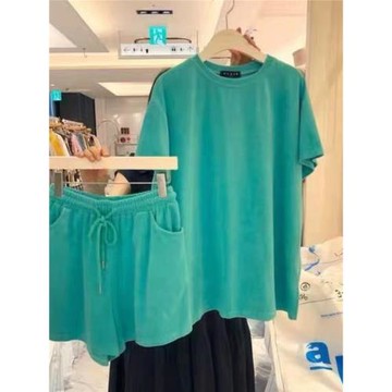 夏天純棉純色簡約睡衣女學生寬松休閑大碼可外穿家居服兩件套裝潮