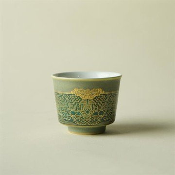 青釉鎏金青銅杯主人杯泡茶杯個人專用品茗杯喝茶家用復古杯