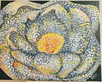 夜裡的山茶花-原創壓克力畫90.5x72cm