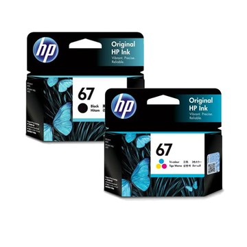 【1黑1彩組】HP NO.67(3YM56AA) 黑色 原廠墨水匣+HP NO.67(3YM55AA) 原廠彩色墨水匣