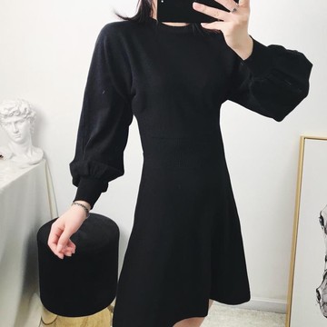 FINDSENSE品牌 秋季 新款 韓國原裝 女 氣質 高腰 露腰小心機  顯瘦   針織 長袖 連衣裙 上衣 潮流上衣