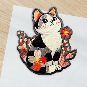 【刺繡布貼】Japanese Style Sakura Cat 和風櫻花貓