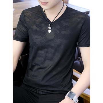 夏季男士冰絲短袖T恤涼感2025新款男裝V領速干男款體恤半截袖衣服
