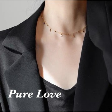Pure Love樂芙 /正韓 鈦鋼【316L醫療鋼】G01172小圓片圓珠間隔鎖骨鏈 短項鏈 / 金