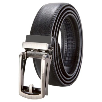 本革職人 堅毅性格金屬鏤空免鑽孔伸縮自動扣真皮皮帶  黑色  125cm