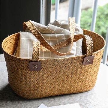 Kens購物籃 草編文藝范買菜籃橢圓大號菜筐水果籃寵物提籃野餐籃