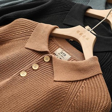 ODM公司單！自帶坑條肌理翻領毛衣男復古學院風插肩袖純色針織衫