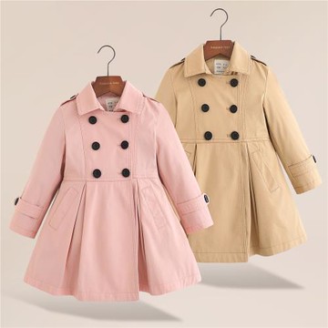 女童中長款雙排扣風衣歐美外貿2023春秋新款洋氣裙擺寶寶上衣外套