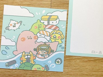 狗狗夾星/原創方形明信片/ 海龜