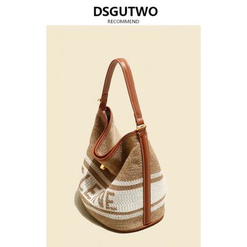 DSGUTWO 托特包高級感真皮羊毛水桶包小眾設計編織手提菜籃子女包