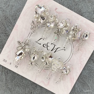 💅限時下殺穿戴甲💅重工手工爆閃氣質高級純手工穿戴顯白貼片可拆卸美甲奢華指甲定製手工穿戴甲 ZK83