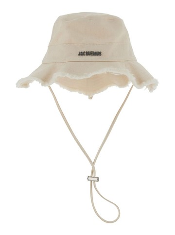 White Fisherman Hat With Logo Detail In Cotton Man