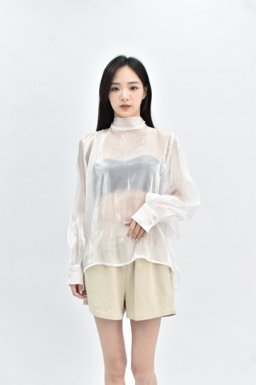 (S) 【作珩私服】meier q透膚白色長袖上衣