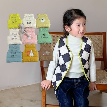 滿印總匯雙面穿羽絨背心 鋪棉背心 背心外套 夾克 馬甲 中性款 男童 女童 兒童 童裝 現貨 橘魔法【BB7375】