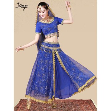 印度舞演出服性感天竺紗麗長裙民族新疆舞蹈時尚年會舞臺表演套裝