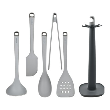 LocknLock 樂扣樂扣 矽膠料理廚具組  鍋鏟 + 湯勺 + 拌炒匙 + 刮刀 + 料理夾 + 收納架  灰色  1組