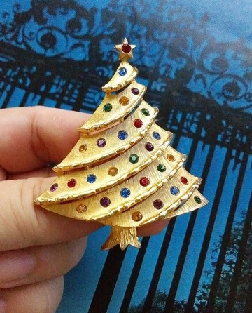 Vintage Jewelry 西洋古董飾品 JJ 立體旋彩聖誕樹 別針