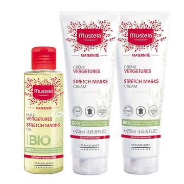 慕之恬廊Mustela 孕期撫紋全護組 孕膚霜 250ml(微香)*2+孕膚油105ml