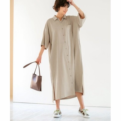 スタイルデリ 背面ギャザーbigシャツロングワンピース レディース ベージュ 02 Style Deli 通販 Lineポイント最大get Lineショッピング