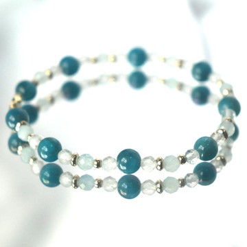 藍磷灰-白水晶-海藍寶-療癒-舒壓-工作運-水晶手鍊
