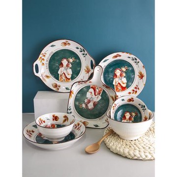 和風美特隆秋天童話北歐陶瓷釉下彩餐具飯碗面碗湯盤圓盤手柄盤