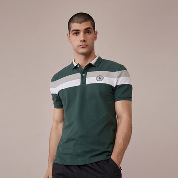 GIORDANO  男裝彈力POLO衫 拼接刺繡 - 02 深綠