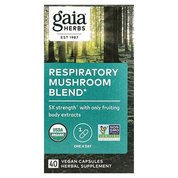 Gaia Herbs, 呼吸系統蘑菇混合物，40 粒全素膠囊