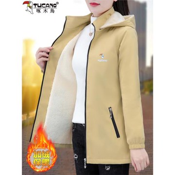 啄木鳥加絨外套女中長款2025秋冬季新款中年媽媽時尚防風保暖夾克