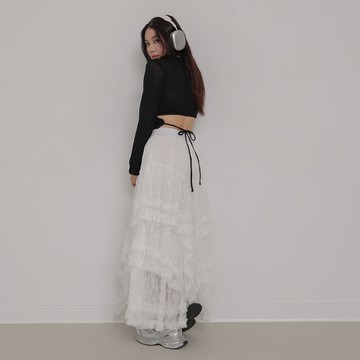 針織綁帶長袖上衣-黑【KT222978】