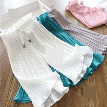 女童闊腿褲天絲雪紡褲薄夏寬腿九分寬松洋氣喇叭休閑小女孩短褲裙