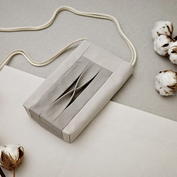 立體打褶 隨身小包 / 手機包 / 斜背 側背 / 帆布包 / 雙拼色