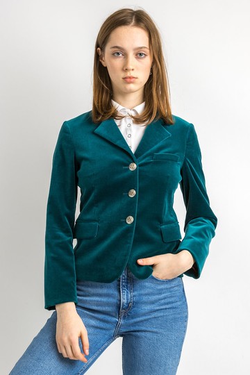 天鵝絨天鵝絨藍色 ETRO Milano 西裝外套短夾克尺寸 It 40 適合 XS 5937