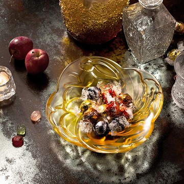 LIULI LIVING 悅兔如意盤 琉璃果盤 雙兔互逐 花心花型 永遠甜蜜