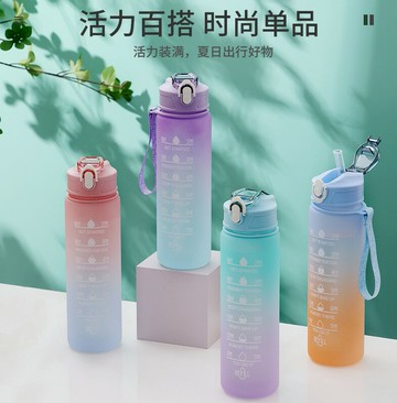 FB4504  夏日磨砂手提漸變色大容量吸管杯 900ml