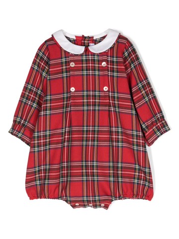 Siola - tartan-check long-sleeve romper - kids - Cotton/Polyester - 6 mth - Red