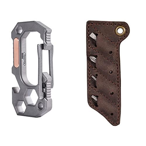 KeyUnity KU Tools in Titanium Multitool Carabiner Clip KA Leather Sheath Screw Bit Organizer Bundle