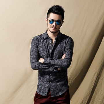 現貨+預購 迷彩上衣 男長袖襯衫-修身純棉質歐洲休閒流行男裝2色71av12【獨家進口】【米蘭精品】