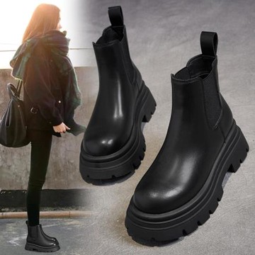 時尚厚底馬丁靴女英倫風短靴2025新款秋冬切爾西煙筒靴加絨瘦瘦靴